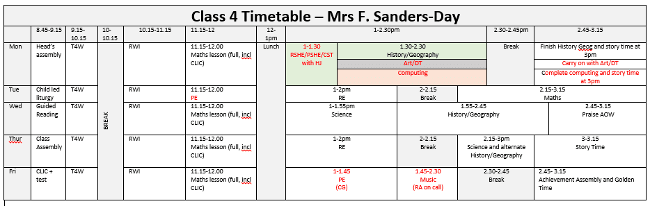 Class 4 Timetable