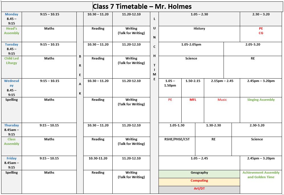 Class 7 Timetable